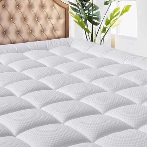 MATBEBY King Size Mattress Pad - Cooling Breathable Mattress Topper, Quilted Fitted Mattress Protector, Pillow Top Mattress Cover with 8-21 Deep Pocket, Soft, Machine Washable, White, 78x80 Inches