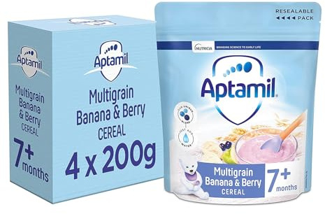 Aptamil Multigrain Banana and Berry Porridge Baby Food Cereal, 7+ Months, 200 g (Pack of 4)