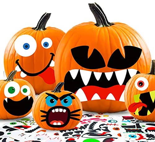 JYUYNY Lot de 35 Autocollants de Citrouille d'Halloween Amusants et Classiques pour Courges, Créez Vos Propres Visages pour Décoration de Fête