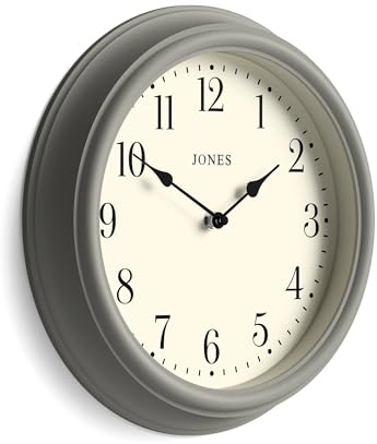 Jones Clocks® Venetian wall clock | Classic round clock | 30cm | Grey | Arabic numerals | Traditional design ideal for kitchen, living room or bedroom
