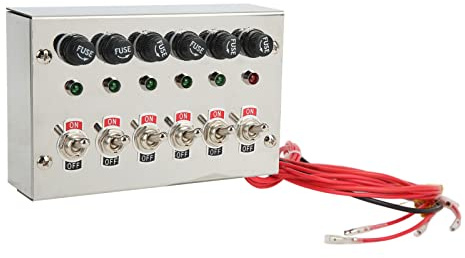 KIMISS Panel de Interruptor de Palanca Basculante, DC12V 24V 15a Panel de Interruptor de Palanca de 6 Marchas con Fusibles Indicadores LED Acero Inoxidable Pulido para Autos de Carreras RVs Camiones