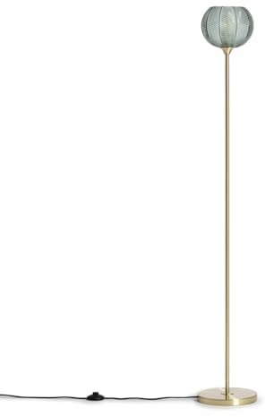 LEDKIA LIGHTING - Lampada da Terra Metallo e Vetro | Design Elegante Anni '20 | Paralume Sferico con Rilievi | Compatibile con Lampadine E27 | Uso Interno, Verde, Metallo
