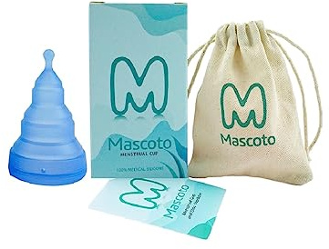 Mascoto® Ultrabekväm hopfällbar menskopp för nybörjare, tillverkad av silikon av medicinsk kvalitet med mindre sugeffekt, BPA-fri, återanvändbar, tampong och stoppalternativ (liten)