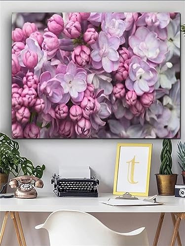 DIY 5D Diamond Painting Kits, Common Lilac Flowers Full Round Drill Diamond Painting Kits Diamond Art Kits Perfect for Parent Child Activity and Home Wall Decor Gifts(40x50cm/16x20inch)
