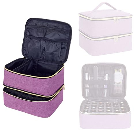 UOZL Nail Polish Organizer, Handheld Double Layer Organizer Holds 30 Bottles (15 ml/0.5 floz) with Adjustable Dividers for Nail Polish Small Manicure Lamp Manicure Tools Essential and Travel,Purple