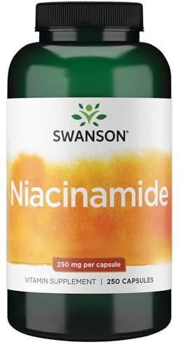 Swanson, Niacinamide, 250 mg, Vitamina B3, Senza Risciacquo, 250 Capsule, Altamente Dosato, Testato in Laboratorio, Senza Soia, Senza Glutine, Senza OGM