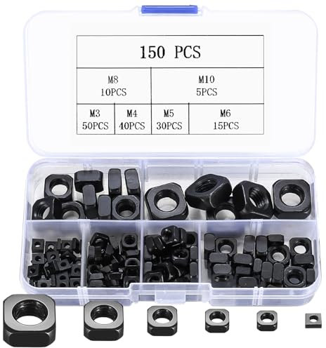 Tuerca Cuadrada, 150 Piezas de Tuerca Cuadrada de acero carbono, Juego de Tuercas de Inserción Cuadradas, Tuercas de Rosca, para Muebles de Madera, Tuercas para Tornillos - M3 M4 M5 M6 M8 M10