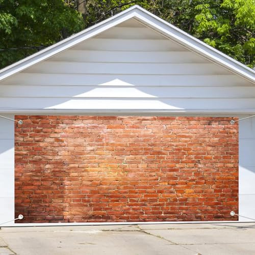Toile de fond pour porte de garage en briques rouges, grande décoration murale en pierre rustique pour porte de garage, 1,8 x 4 m, fond de fête d'anniversaire pour enfants et adultes