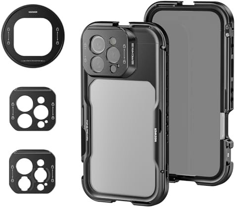 NEEWER 16 Pro Max Cage, Quick Release Video Rig Phone Stabilizer Compatible with iPhone 16 Pro Max with 67mm Filter Adapter, 17mm Lens Backplate, T Mount Lens Adapter Compatible with Moment, PA074