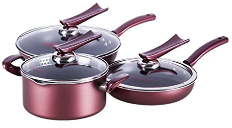 QTYQWC 7 Piece Food Grade Aluminum Alloy Cookware Set Heat Resistant Stock Pot + Wok Frying Pan With Glass Lid Kitchen Cookware (Color : A, Size vision