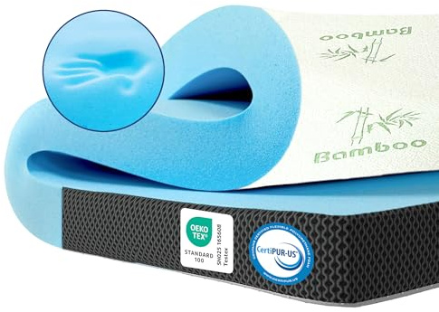 MKS.® 7 cm gel topper 120 x 200 cm H3 – lyxigt Visco madrasskydd för bättre sömn, med ventilerande bambumock för topp, halkfri beläggning, avtagbar och tvättbar