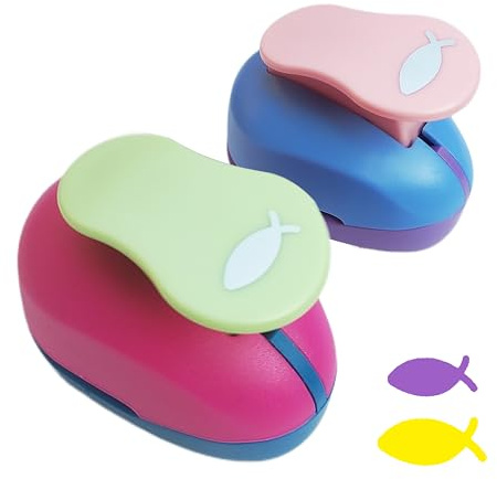 2 x Fish Motif Punch, Paper Punch, Motif Hole Punch, 25 mm, 35 mm for Greeting Cards or Scatter Decoration, Communion, Confirmation, Christening, Wedding, Scrapbooking