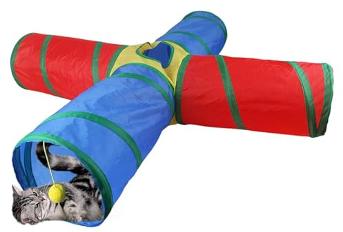 Juguete de túnel de gatito, tubos de gato y túneles - Túneles de gato plegables de Tubo de gatito de 4 vías Rainbow de 4 vías,Suministros de animales portátiles de juguete para mascotas interactivas c