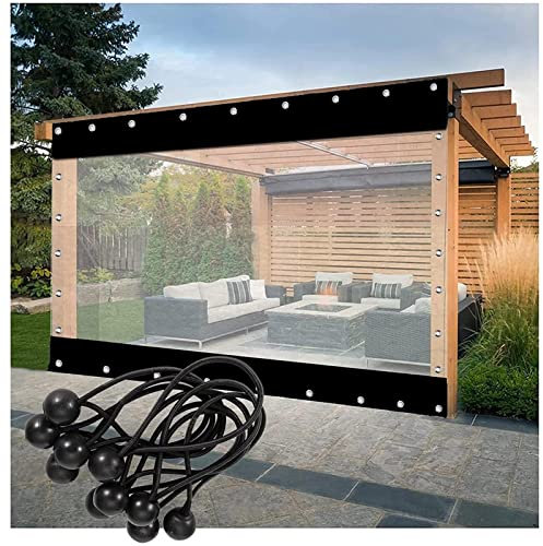 Pergola Sidopaneler vattentäta utomhusgardiner med öljetter 0,5 mm terrassöverdrag för pergola transparent + svart 5 x 3 m