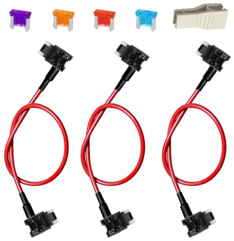Gebildet 3pcs Low Profile Mini Double Head Fuse tap, Bypass Cable, Fuse Adapter Fuse Holder,Repair Fuel Pump Relay Bypass Cable with 4pcs Fuse (3/5/10/15Amp) and Fuse Extractor