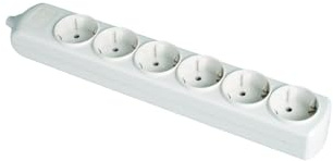 Steckdosenleiste, Weiß, 6 Steckdosen, ohne Kabel, 3680 W, 250 V, 16 A, mit seitlicher Erde, Kinderschutz, Wandmontage