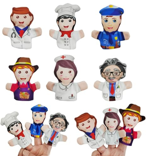 KEMUZ 6 Pièces Marionnettes à Doigts Éducatives, Famille en Velours Doux, Cadeau Idéal Pâques Noël Anniversaire, Jeu de Rôle Parent-Enfant (6 Métiers Différents)​