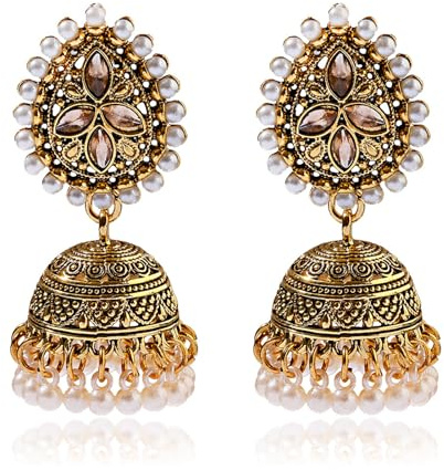 Orecchini indiani Jhumka da donna tradizionali lampadari pendenti gioielli Bollywood accessori per feste di matrimonio regalo per lei, Grande, Metallo