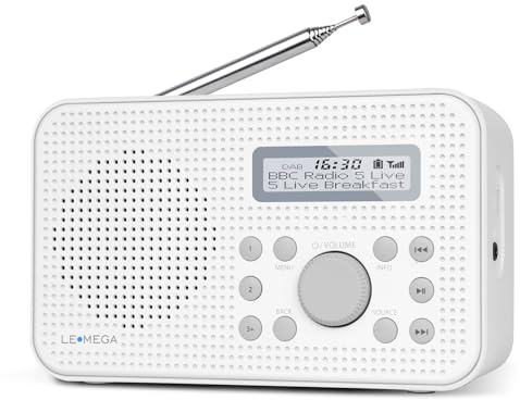 LEMEGA PR2 GO DAB & FM Radio, Portable Compact, Rechargeable, Stone Gray | 10 hour rechargeable playback, dual alarm clock, 60 preset stations, telescopic antenna, headphone jack, LCD display