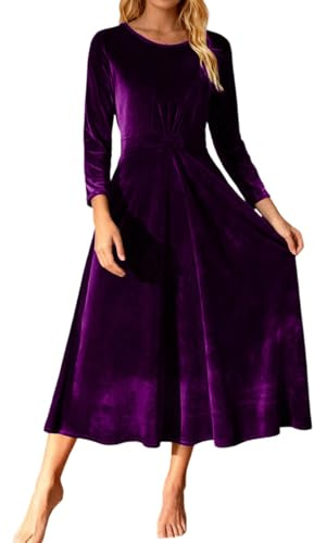YOSUWOAI Vestido Largo de Cocktail para Mujer, de Encaje Retro, con Volantes, Vestido de Fiesta, Largo de Encaje, de Manga Larga, Maxi Vestido, de Línea A, Vestido de Noche, Elegante, Vestido de Baile