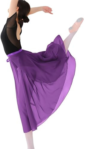 MUNAFIE Women Long Ballet Wrap Skirt Chiffon Dance Wrap Skirt Girls Gymnastics Ballet Skirts Purple