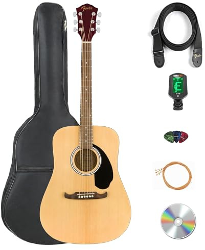 Fender FA-125 Dreadnought Acoustic Guitar - Natural Bundle with Gig Bag, Tuner, Strap, Strings, Picks, and Austin Bazaar Instructional DVD