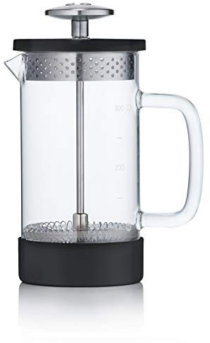 Barista & Co Core French Press Cafetera – Filtro de té y café sin plástico con vaso de vidrio de borosilicato, filtro de metal y base de acero extraíble – Negro 350 ml Infusor manual de té y café