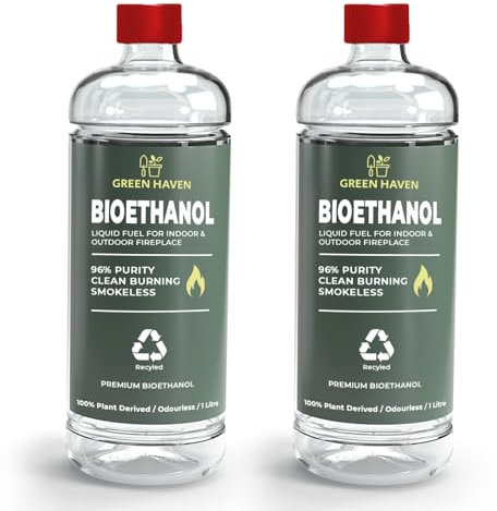 GREEN HAVEN 2L Premium Bioethanol Fuel for Fireplace - Bio Ethanol Liquid for Fires Pits, High Purity Clean Burning Fuel, Bioethanol Fuel Liquid Indoor and Outdoor, Bio Ethanol Fire