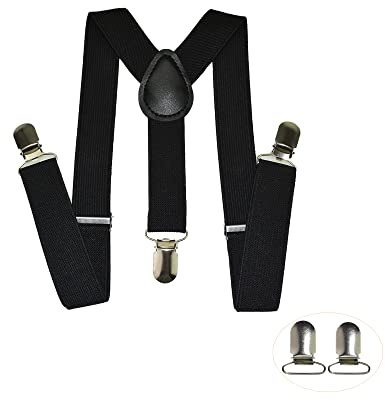 Lolitarcrafts Child Kids Suspenders and 2 Clips Sets for Boys Girls (Black)