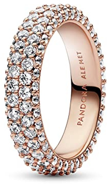 PANDORA Timeless Doppelreihiger Pavé Ring mit rosevergoldeter Metalllegierung und Cubic Zirkonia Timeless Collection, Größe 52, 182629C01-52