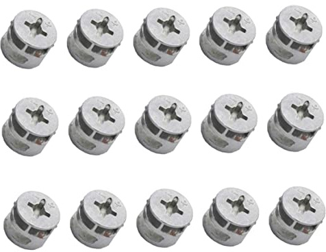 Conexión de metal, 15 piezas de conexión de metal con cabeza de 12 mm de diámetro en tono plateado, accesorios de cerradura para gabinetes y muebles, conector de muebles de 12 mm (plateado)