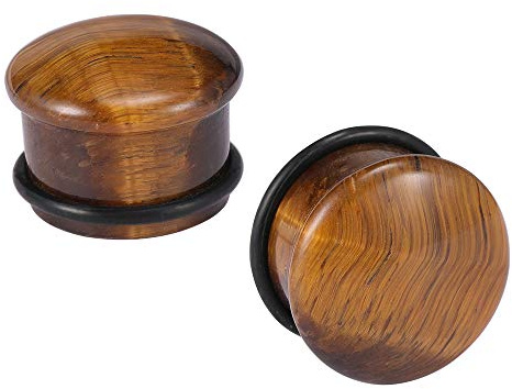 ZeSen Jewelry Tigre Ojo Piedra Natural Marrón Oído Ear Plugs Solo Ear Gauges Medidores Expander con el O-Anillo Cuerpo Piercing (Gauge=2g(6mm))