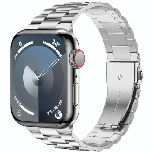 iiteeology Metallarmband kompatibelt med Apple Watch 45/44/42/41/40/38 mm, länkarmband i rostfritt stål för Apple Watch serie 7/6/5/4/3/2/1/SE, 49 mm, 45 mm, 44 mm, 42 mm, metall och stål,