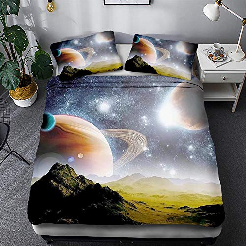 Timiany sängkläder 3D galaxis påslakan 135 × 200 sängkläder set 3 delar påslakan mikrofiber påslakan med dragkedja och 2 örngott 50 x 75 cm (solsystem, 200 x 200 80 x 80)