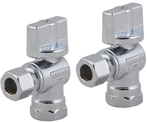 LD Valve- 1/4 Turn Angle Stop Valve 3/8-in FIP Iron Pipe x 3/8-in OD Compression,Quarter Turn LF Chrome Plated Brass Water Shut Off Angle Valve for Faucet or Toilet Installation(2-Pack)
