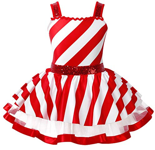 inlzdz Children's Girls' Cute Christmas Tutu Dress for Xmas Party - Festive Holiday Outfit Costume Candy Cane Princess Dress Red 7-8 Years