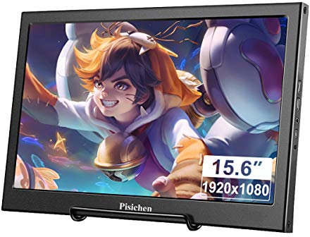 Pisichen Tragbarer Monitor, 15,6 Zoll TN-Bildschirm Full HD 1920 x 1080 HDMI Monitor Gaming tragbare ultradünne Schwarze Metallschale Eingebauter Lautsprecher, Kompatibel mit Laptop,Ras Pi