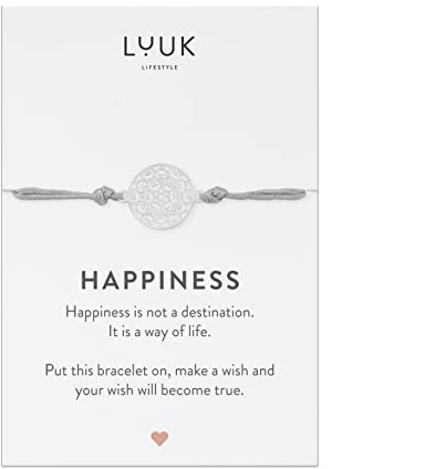 LUUK LIVSSTIL Filigran armband med hjärta I Life Tree I Infinity I Anchor I Mandala I Flower hänge och lycka gratulationskort, lyckoberlock, trendig modegåva, textilband, beige, rosa, svart, 24 cm,