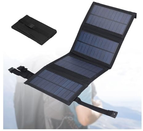 Gugxiom Pannello Solare Portatile da 20 W, Caricatore per Pannello Solare USB Pieghevole, Impermeabile IP65, Uscita USB5V, Pannelli Solari Aperti 480x185mm per Telefono, Laptop, Tablet, ECC.(Nero)