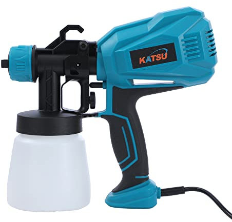 KATSU Pistola de Pintura Eléctrica 400W 800ml con 3 Boquillas y 3 Patrones de Rociado para Vallas, Paredes, Techos, Tratamiento de Madera, Muebles y Fondos 100490