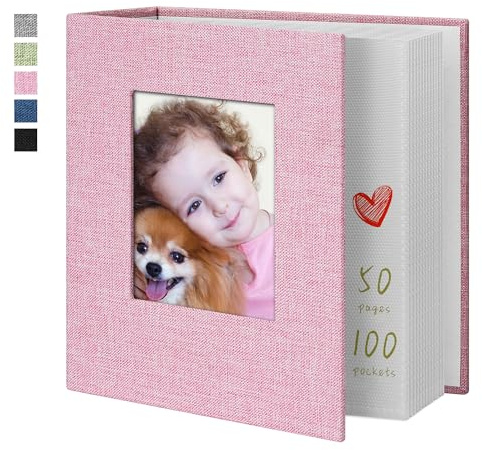 Yopih Photo Album 4x6 100 Pockets Photo Albums with Linen Cover Picture Albums for Family, Wedding, Baby, Photo Book Holds Vertical Pictures Pink