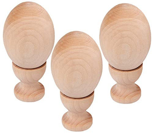 COHEALI 3 Ensembles Oeufs Peints à La Main Oeuf Montessori Comptoir Porte-œufs Oeuf De Pâques Inachevé Coquetiers De Pâques Faux Oeuf De Pâques Vierge Plateau D'oeufs Bureau En Bois Enfant