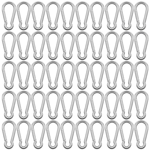 50 Stück Karabiner, 40x3,5 mm Karabinerhaken Klein Karabiner Aluminium Carabiner Schlüsselanhänger Schnapphaken für Rucksack Gürtel Hundeleine Camping Wandern Angeln Reisen (Silber)