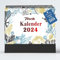 Tischkalender 2024 im Querformat 17,5 x 16 CM/ 6,88 x 6,29 Inches Tischkalender mit Monatsansicht, Feiertagen und Liste (Flower-B702)
