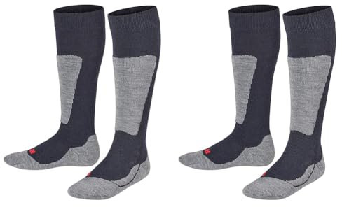 FALKE Unisex Kinder Skisocken Active Ski K KH Wolle Warm Dick 1 Paar, Blau (Marine 6120), 31-34 (Packung mit 2)