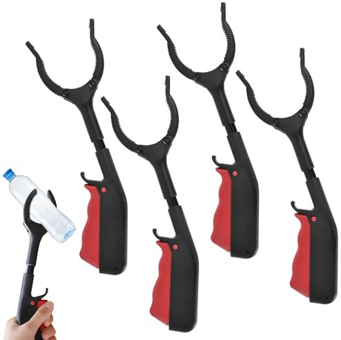 Pinza Recoge Objetos Ligeras, 30cm Alcanzar Objetos, Herramienta de Captura, Pinzas para Personas Mayores, Mandíbula Ancha con Cabezal Giratorio de 360°, Recogedor de Basura Tipo Pinza (4 Piezas)