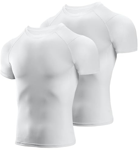 Niksa Men's Compression Shirts 2 Pack, Short Sleeve Athletic Compression Tops Cool Dry Workout T Shirt, Rash Guard Base Layer Undershirt