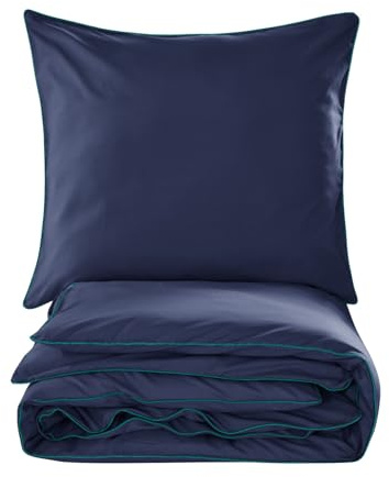 Cotton Market Bettwäsche 135x200 cm - Bettwäsche Baumwoll-Mikrofaser - Bettwäsche-Sets 2 Teilig - Bettbezug 135x200 cm und 1 Kissenbezug 70x80 cm - Marineblau