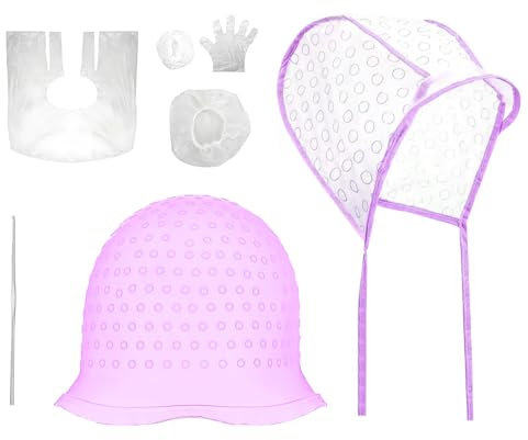 Cuffia per Meches Cuffia Meches per Tintura Colorazione Silicone Cuffia per Tingere Capelli Comodo e Morbido Lavabile e Riutilizzabile per Capelli Lunghi Corti per Donne e Ragazze(Viola)