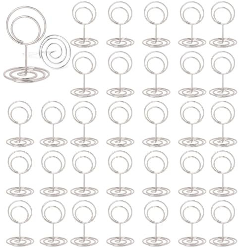 ZYEKIU 30 Piezas Plata Soportes para Números de Mesa, Soporte Fotos de Metal, Soportes para Tarjetas, Soporte para Mensajes, para Restaurantes Bodas Banquetes Fiestas Celebraciones (Redondo)